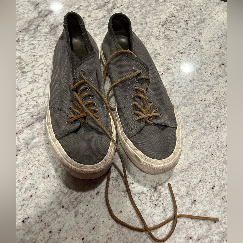 Frye Gates Low Lace Up Mens‎ Sneakers Grey Canvas Leather Brown Size 11